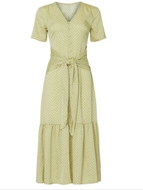 Love, Whit x Anthropologie Pastel Green Polka Dot Tie-Front Midi Dress - Size L